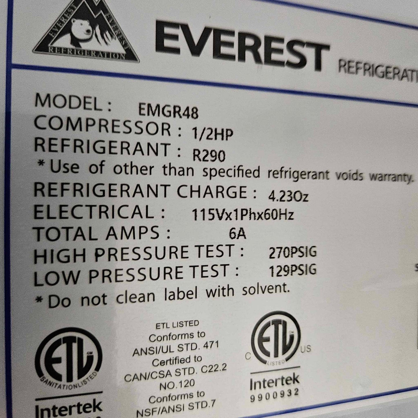 Everest EMGR48 54" Glass Sliding Door Merchandiser Refrigerator [OPEN-BOX]