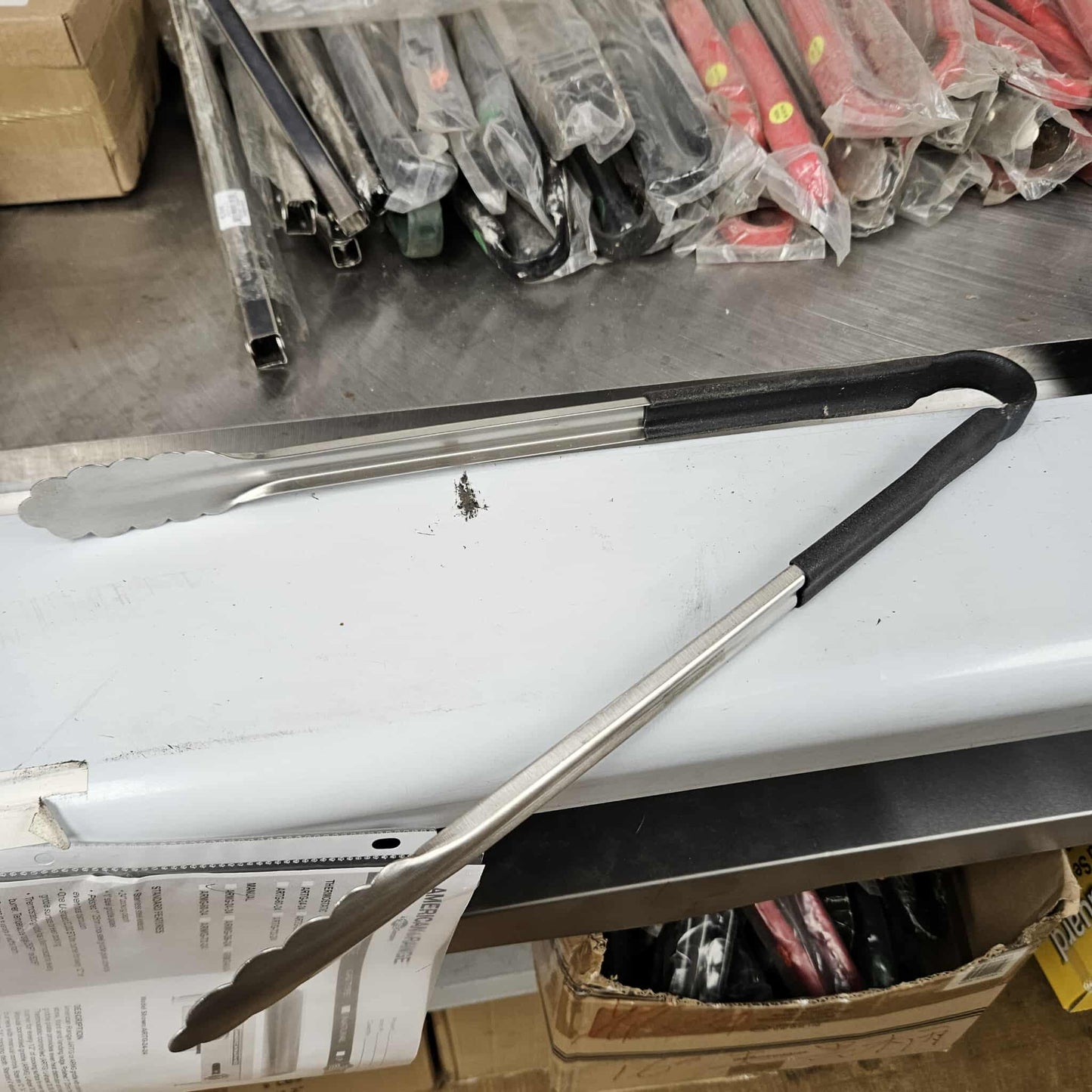 16" Stainless Steel Scalloped Tongs with Black Handle