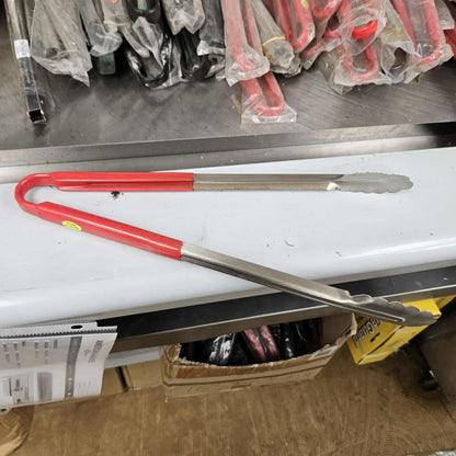 16" Stainless Steel Scalloped Tongs with Red Handle
