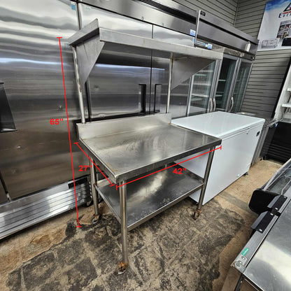 [USED] Stainless Steel Table w/ Over Shelf and Casters (42" W x 27" D x 65" H)
