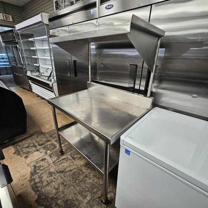 [USED] Stainless Steel Table w/ Over Shelf and Casters (42" W x 27" D x 65" H)