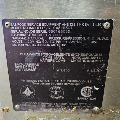 [USED] Vulcan VIG48-R3 48" Heavy Duty Chrome Top Natural Gas Griddle - 120V