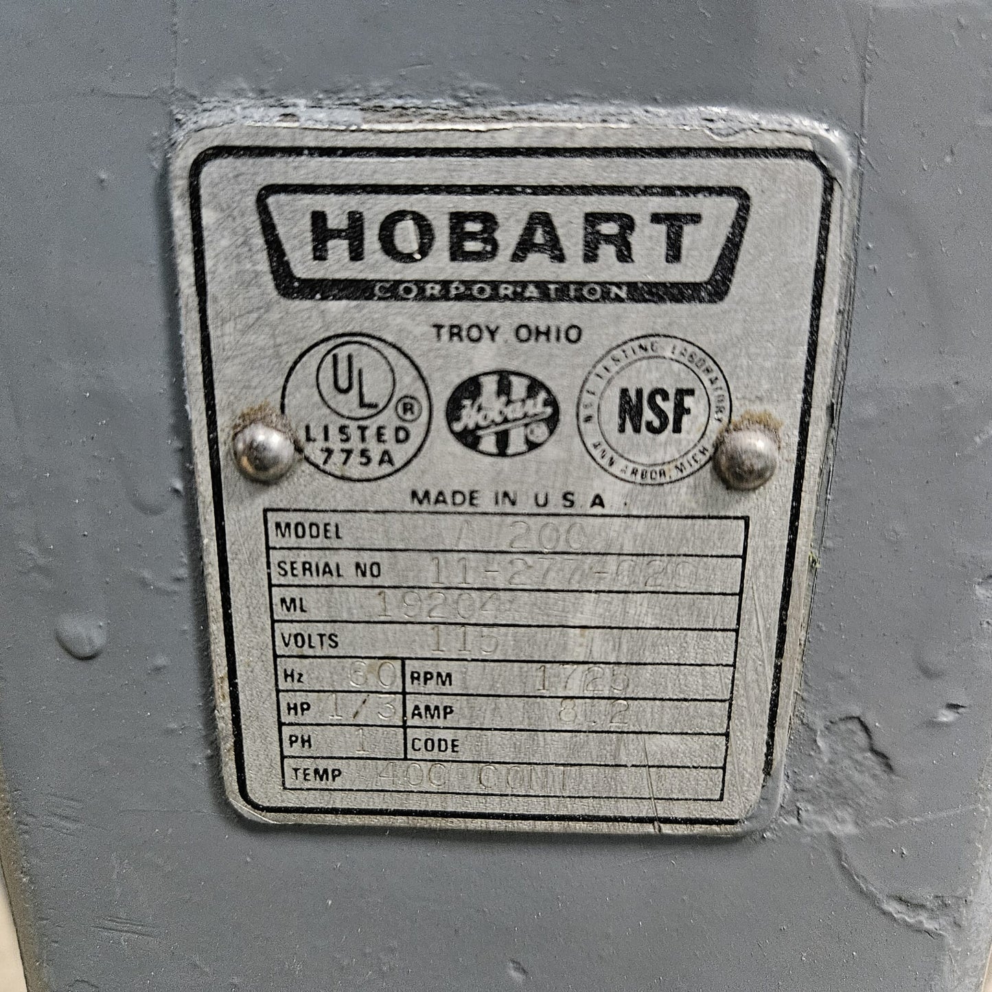 [USED] Hobart A200 20 Qt 3-Speed Mixer (Attachments & Bowl Included)