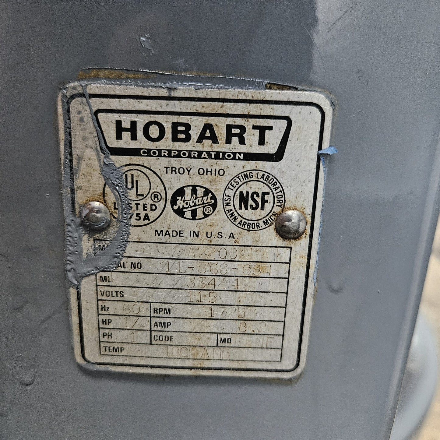 [USED] Hobart A200 20 Qt 3-Speed Mixer (Attachments & Bowl Included)