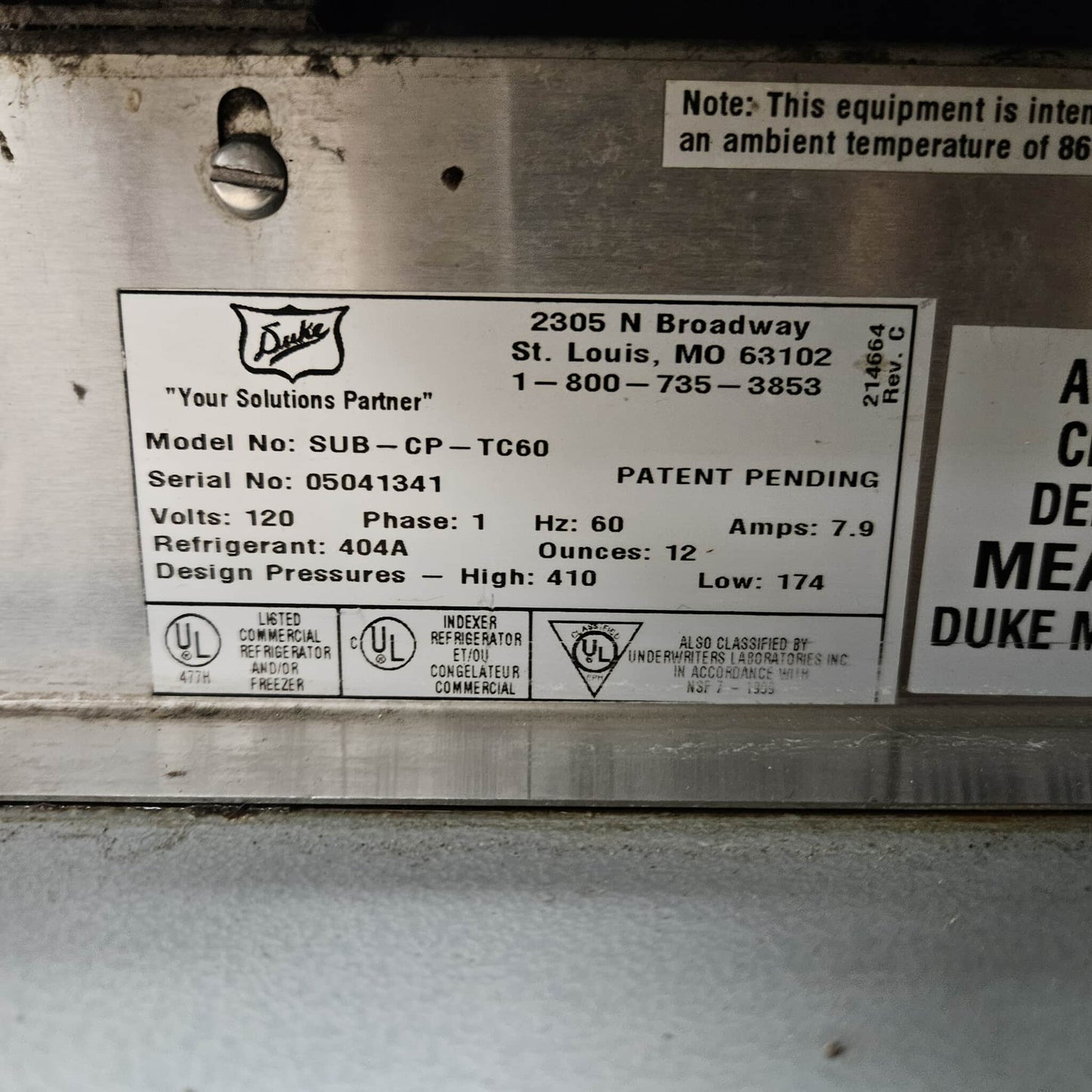 [USED] Duke SUB-CP-TC60 60" Subway Refrigerated Salad/Sandwich Serving Counter