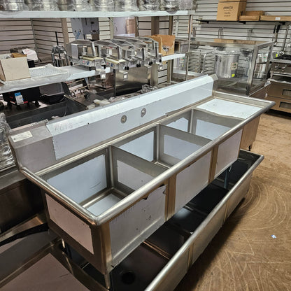 KCS 3 Compartment NSF Sink (20" x 20" Bowl Size) with Right Side 18" Drainboard (82.75" x 25.75") [OPEN-BOX]