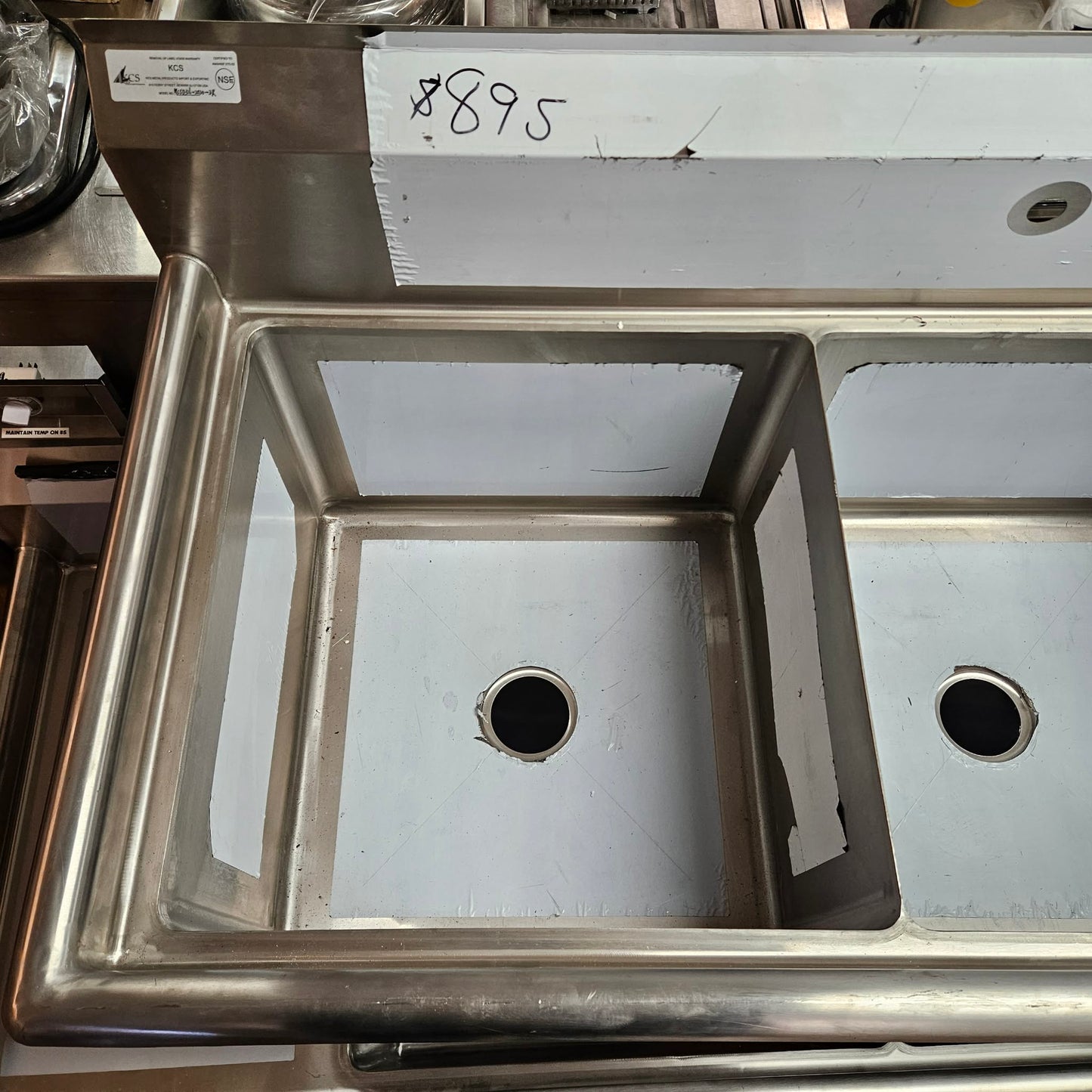 KCS 3 Compartment NSF Sink (20" x 20" Bowl Size) with Right Side 18" Drainboard (82.75" x 25.75") [OPEN-BOX]