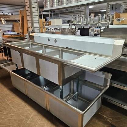 KCS 3 Compartment NSF Sink (20" x 20" Bowl Size) with Right Side 18" Drainboard (82.75" x 25.75") [OPEN-BOX]