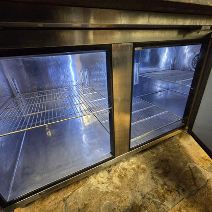 [USED] Turbo Air TPR-93SD-N 93" Refrigerated Pizza Prep Table w/ Granite Counter & Double Overshelf