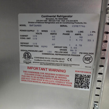 Continental SWF36NBS 36" Worktop Freezer w/ Backsplash [OPEN-BOX]