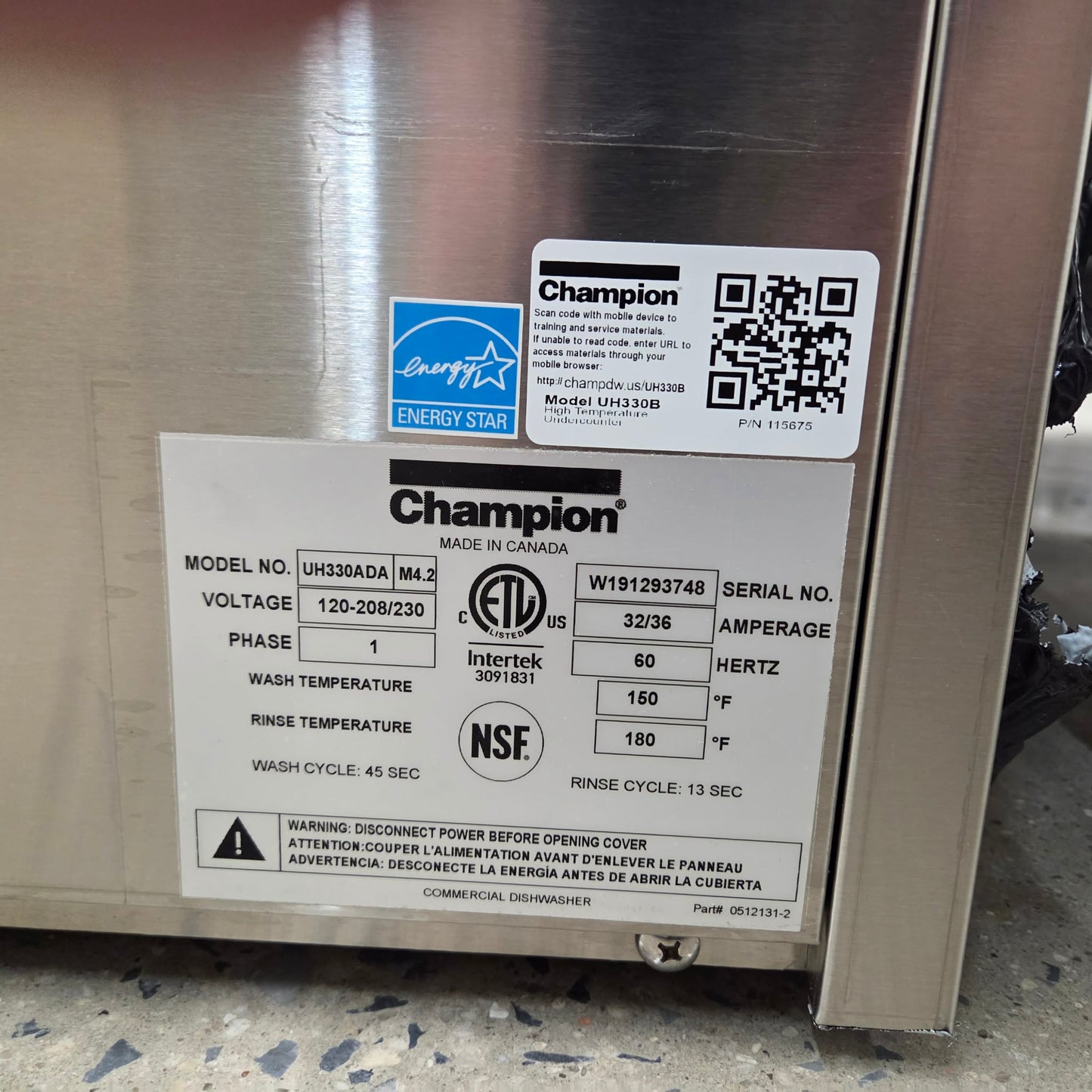 Champion UH330ADA Undercounter Dishwashing Machine -208-240V [OPEN-BOX]