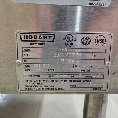 Hobart AM15VLT-2 High-Temp Door Style Ventless Dishwasher w/ Booster Heater [OPEN-BOX]