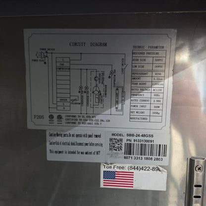 [USED] SABA SBB-24-48GSS 48" Two Glass Door Back Bar Cooler Refrigerator (24" Narrow Depth)