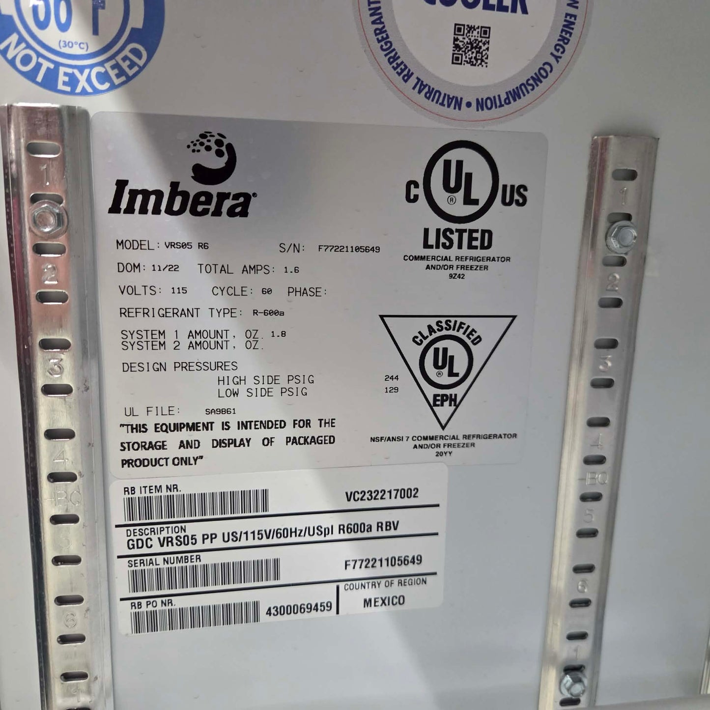 [USED] Imbera VRS05 19" Red Bull Glass Door Merchandiser