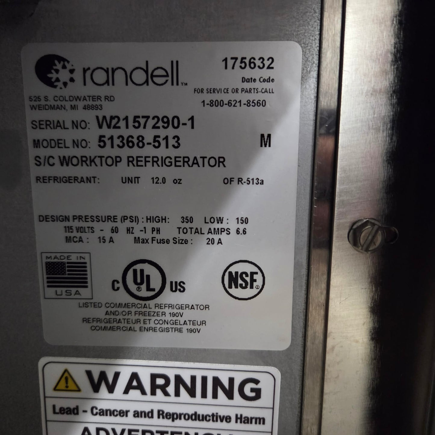 Randell 51368-513 68" Worktop Refrigerator w/ 4 Drawers [OPEN-BOX]