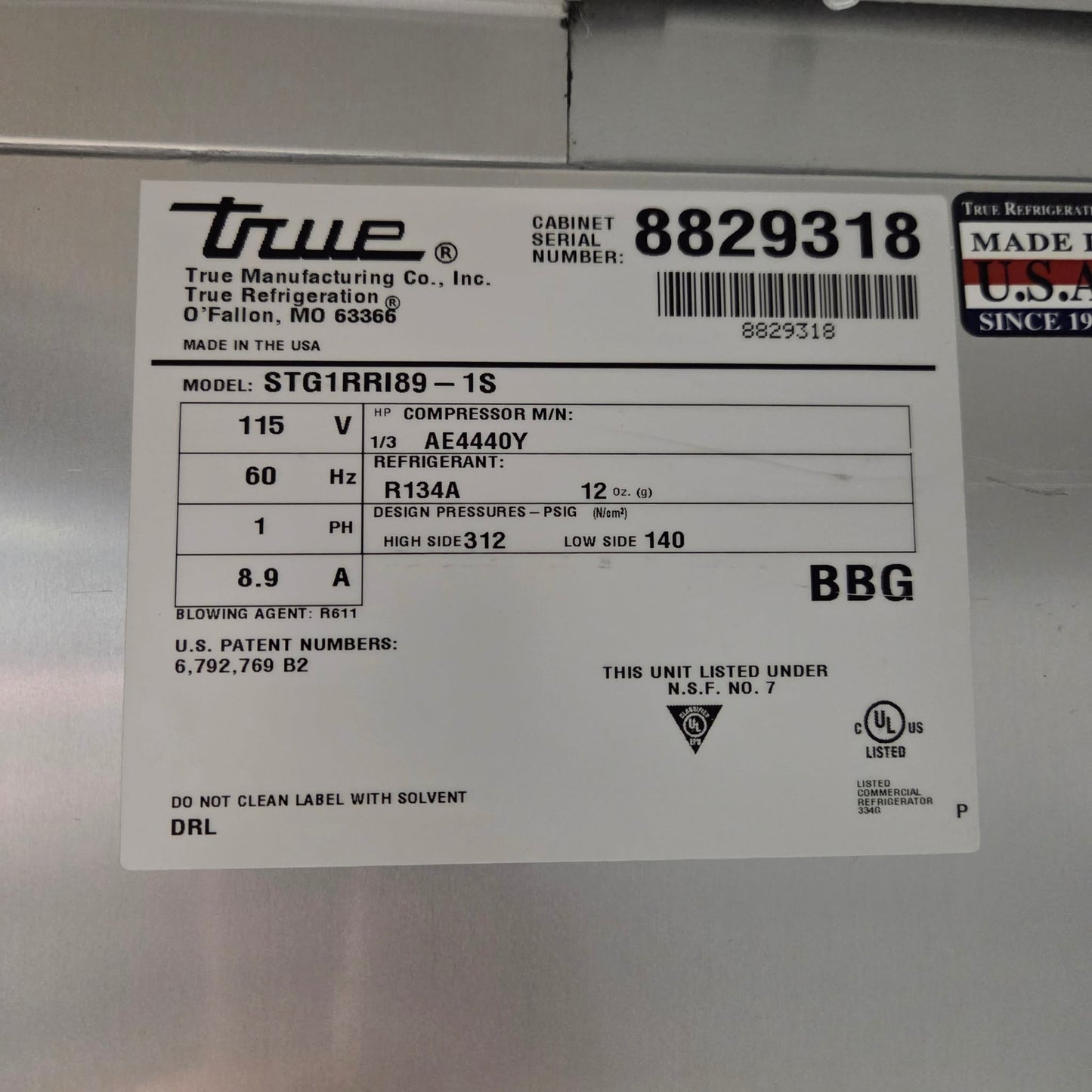 [USED] True STG1RRI89-1S-HC 35" One Section Roll In Refrigerator