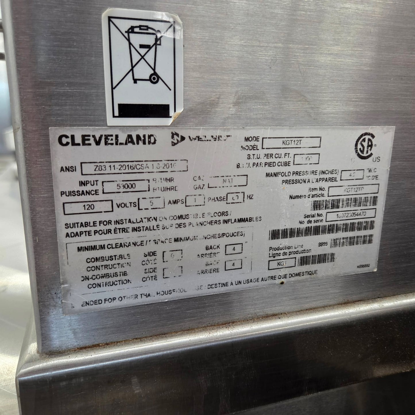 [USED] Cleveland KGT-12-T Natural Gas 12 Gallon Tilting 2/3 Steam Jacketed Tabletop Kettle
