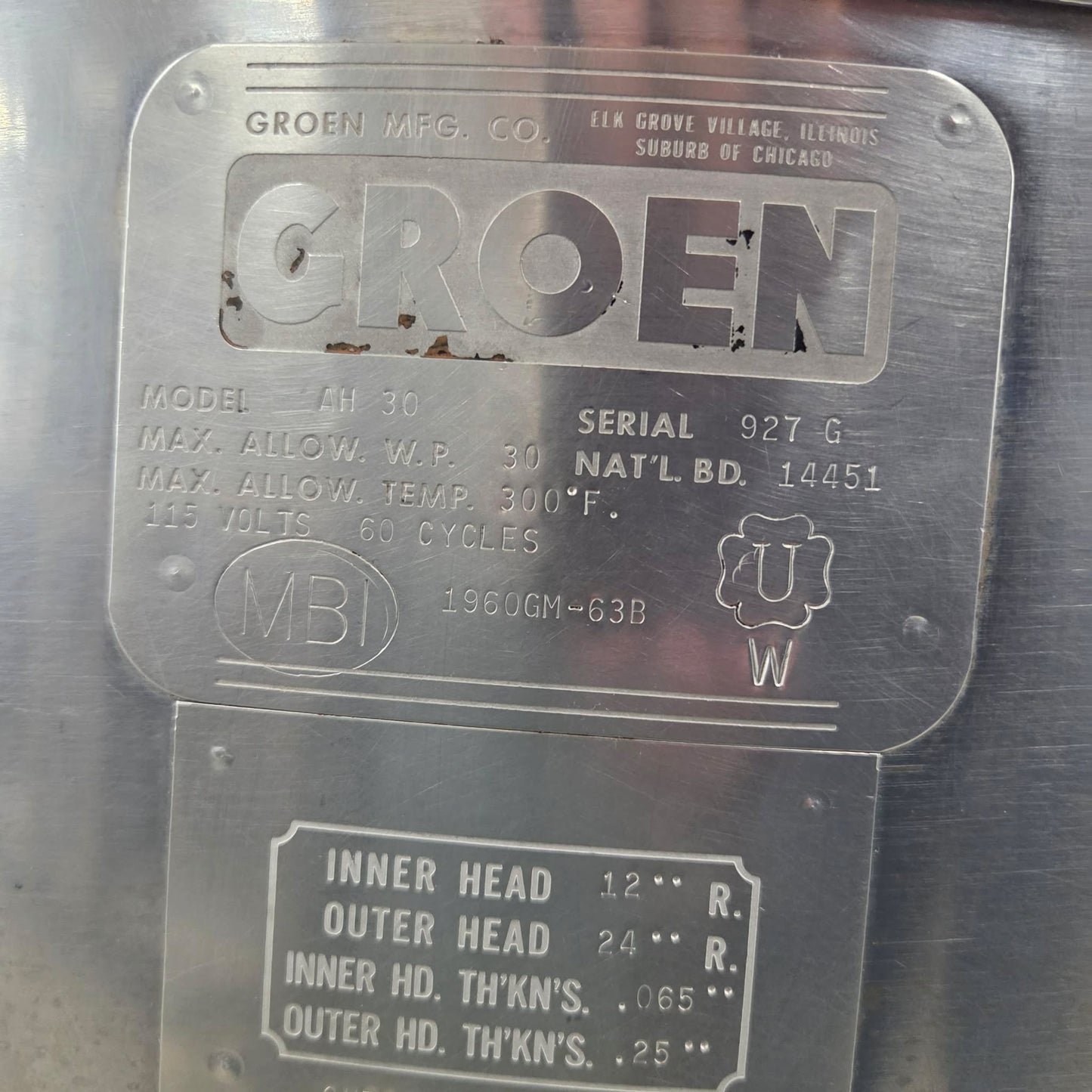 [USED] Groen AH-30 30 Gallon Natural Gas Stationary 2/3 Jacket Steam Kettle