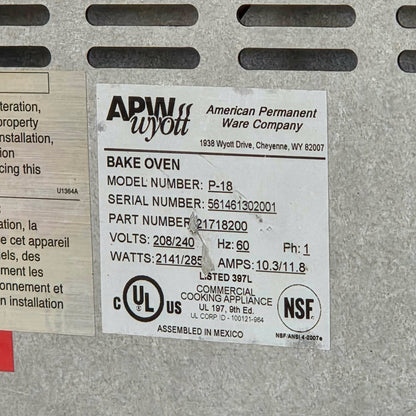 [USED] APW Wyott P-18 Countertop 2 Deck Electric Pizza Oven - 208-240V/1Ph