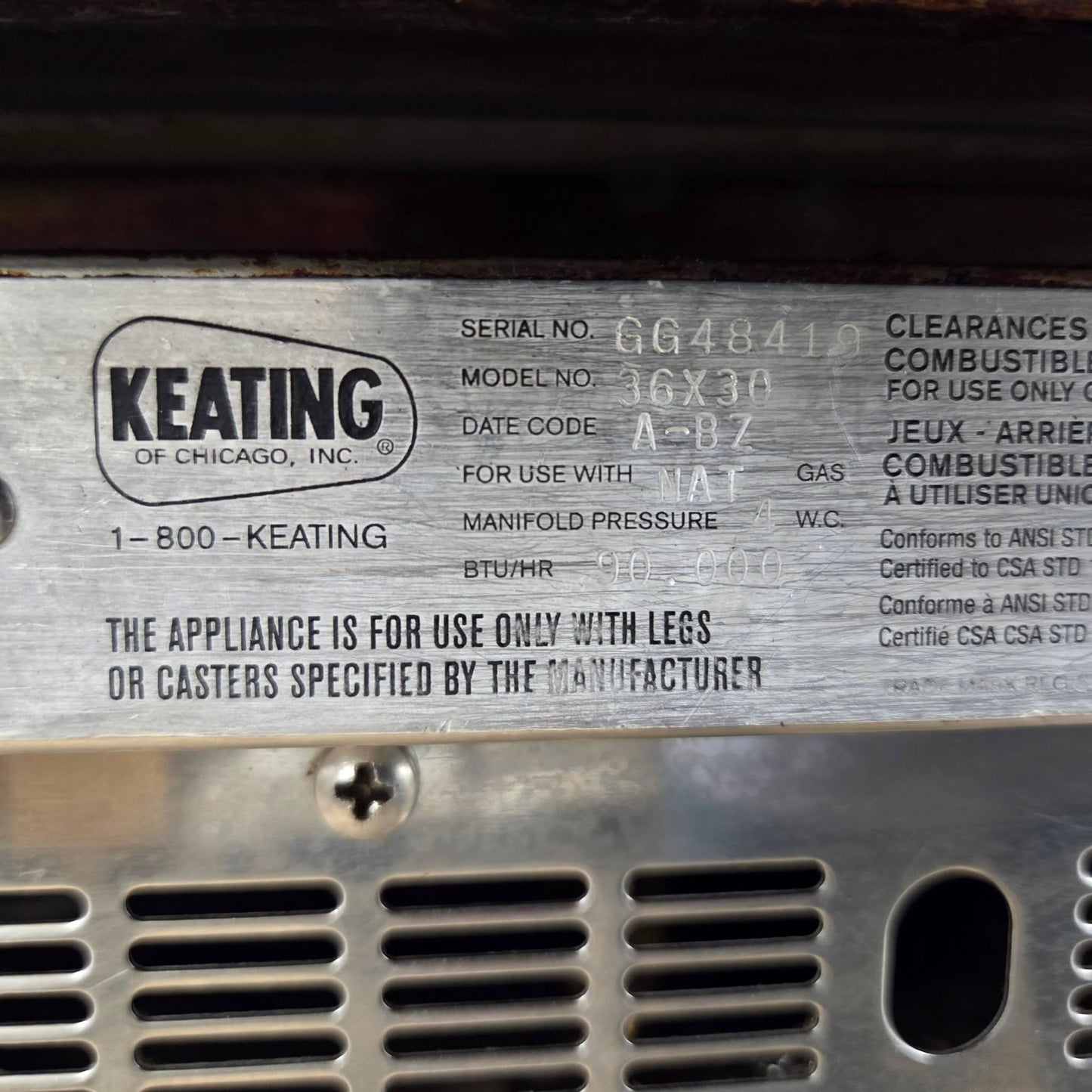 [USED] Keating 36X30FT 36" Miraclean Natural Gas Front Trough Griddle