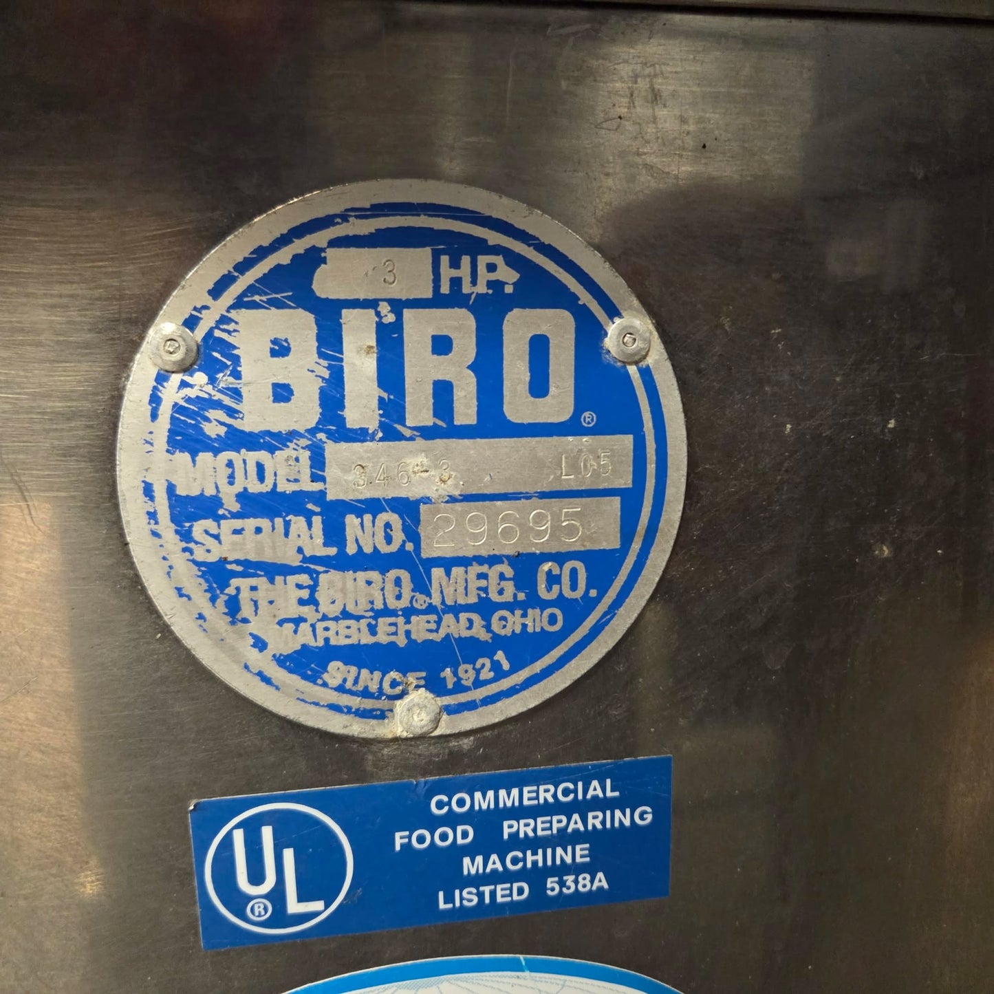 [USED] Biro 346-3  #32 Hub Electric 3HP Meat Grinder - 208V/3Ph