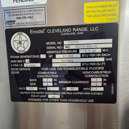 [USED] Cleveland 22CGT6 Double Natural Gas 6 Pan Convection Steamer