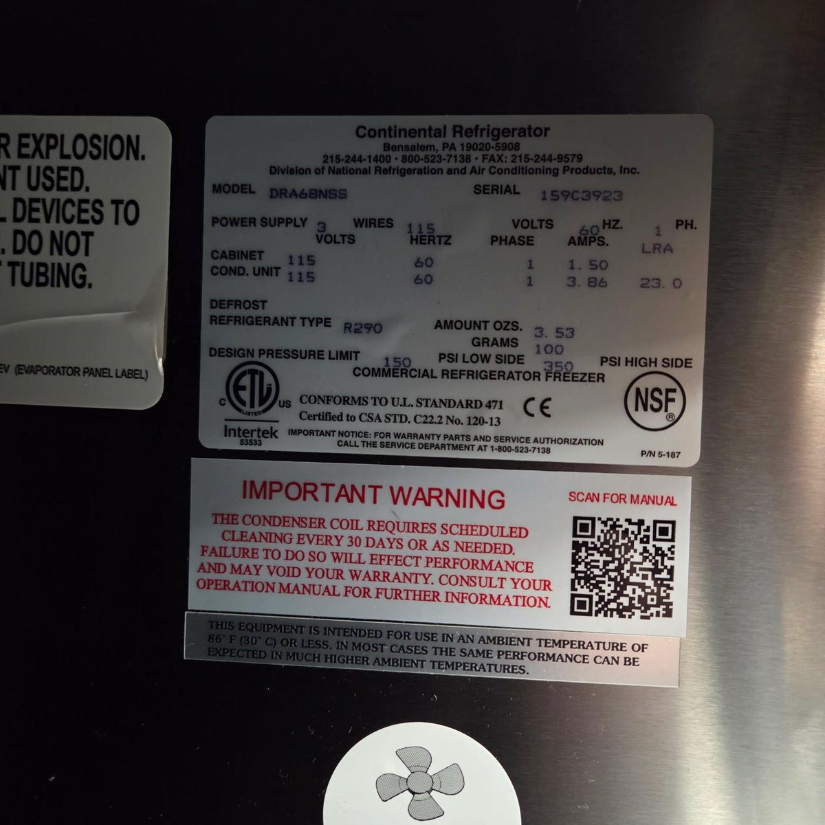 Continental DRA68NSS 68'' Worktop Refrigerator [OPEN-BOX]