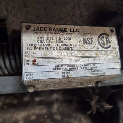 [USED] Jade JTRH-6-36 36" Heavy Duty 6 Burner Natural Gas Range