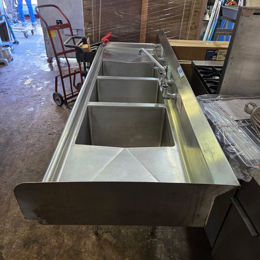 [USED] 88" 3 Compartment Stainless Steel Sink w/ Drainboards (16" x 20" Bowl Size)