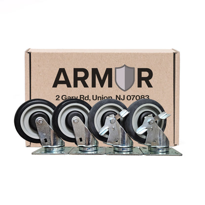 5" Heavy Duty (4" x 4" Plate) Rubber Casters (Set of 4)