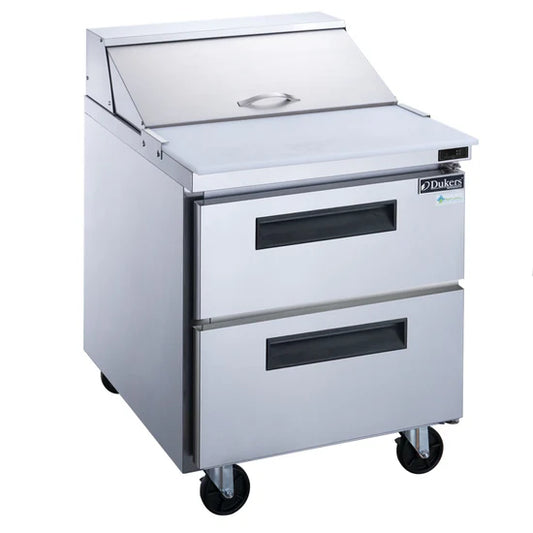 Dukers DSP29-8-D2 29" 2-Drawer Commercial Food Prep Table Refrigerator in Stainless Steel