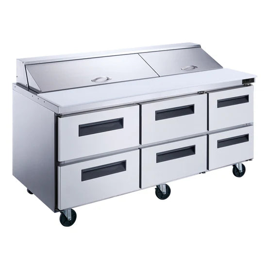 Dukers DSP72-18-D6 72" 6-Drawer Commercial Food Prep Table Refrigerator in Stainless Steel