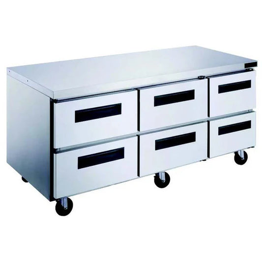 Dukers DUC72R-D6 72" 6-Drawer Undercounter Commercial Refrigerator in Stainless Steel