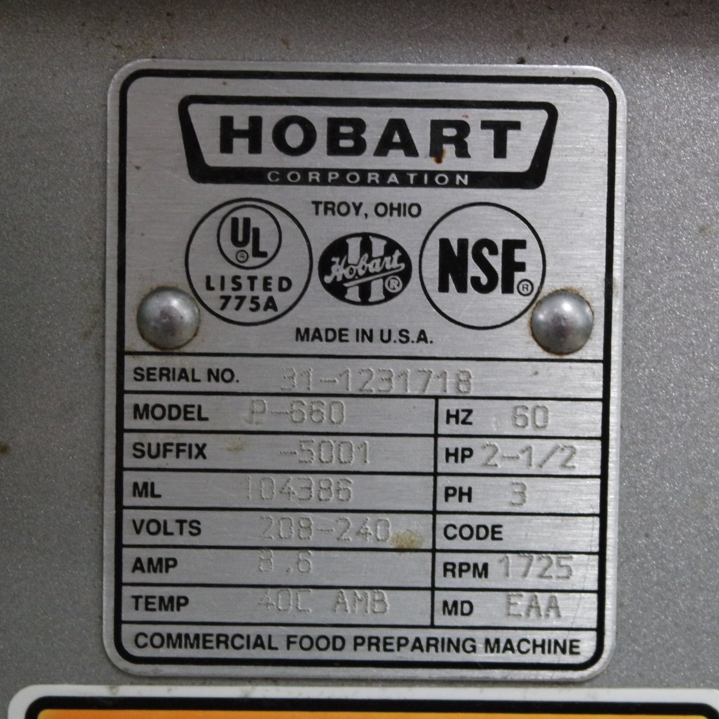 [USED] Hobart P660 60 Qt. 2-Speed Pizza Dough Mixer - 208-240V/3Ph