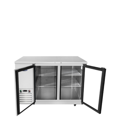 Atosa SBB59GGRAUS1 57" Stainless Steel Exterior Two Glass Door Shallow Depth Back Bar Cooler