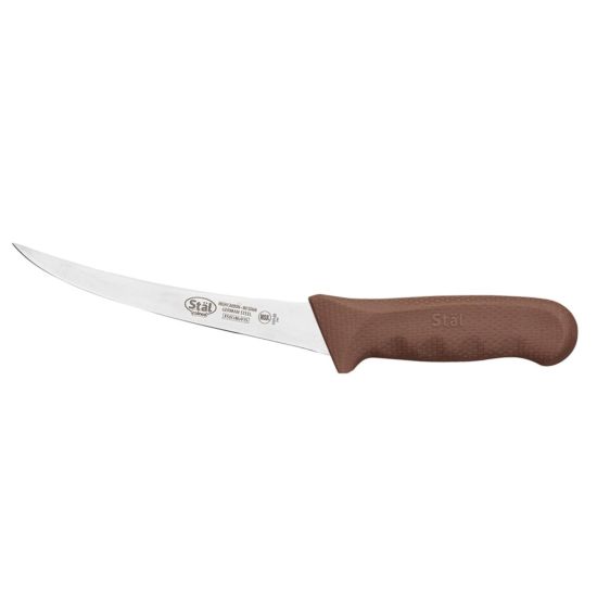 Winco KWP-60N Stal 6" Curved Boning Knife with Brown Handle