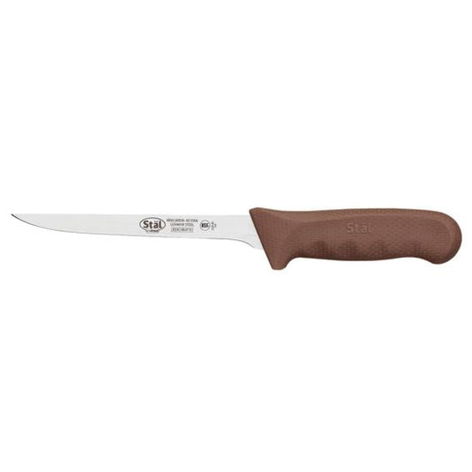 Winco KWP-61N Stal 6" Straight Boning Knife with Brown Handle