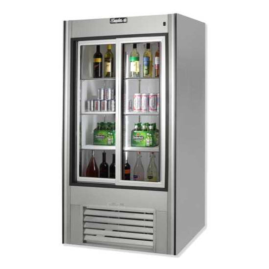 Leader ESLS38 38" Sliding Glass Door Stainless Steel Merchandiser Refrigerator