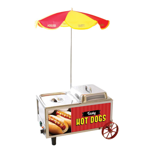 Winco 60072 BenchmarkUSA Hot Dog Steamer Mini Cart with Umbrella