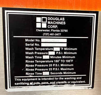 [USED] Douglas Machines SD-20-SCSC Commercial Pots and Pans Split Door Dishwasher