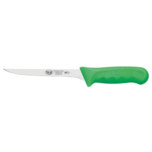 Winco KWP-61G Stal 6" Straight Boning Knife with Green Handle