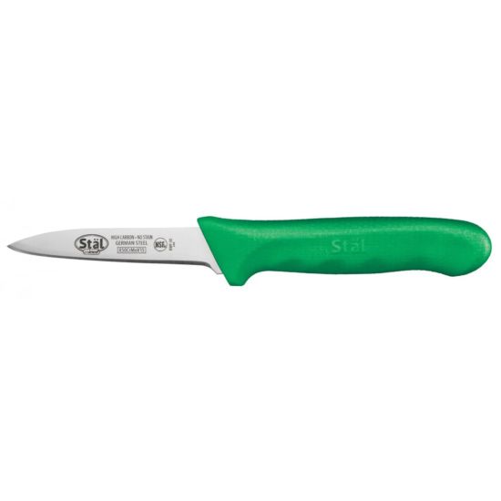Winco KWP-30G Stal 3-1/4" Paring Knife with Green Polypropylene Handle, 2-Pack