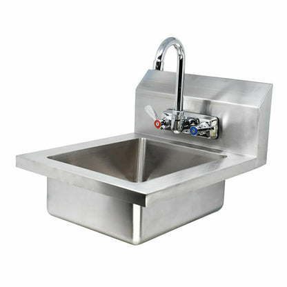 Omcan USA 44585 Fabricated Hand Sink with 4 Gooseneck Faucet and Drain Basket