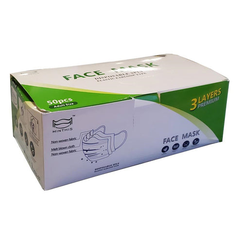 Omcan USA 46666 DISPOSABLE FACE MASK 3 LAYERS 50 PCS/PACK FDA/CE STANDARD