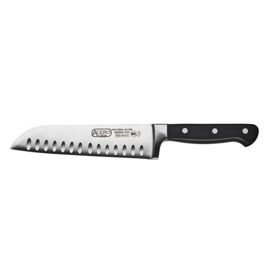 Winco KFP-70 Acero 7" Steel Santoku Knife with Black Handle