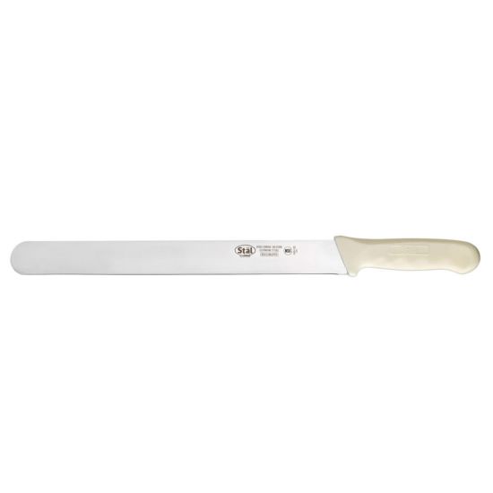 Winco KWP-122 High Carbon Steel 12" Roast Beef Slicing Knife with White Polypropylene Handle