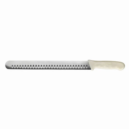 Winco KWP-123 Stal 12" High Carbon Steel Slicing Knife with White Polypropylene Handle