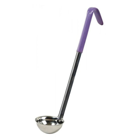 Winco LDC-2P 2 oz Allergen Free Stainless Steel One-Piece Ladle with Purple Handle