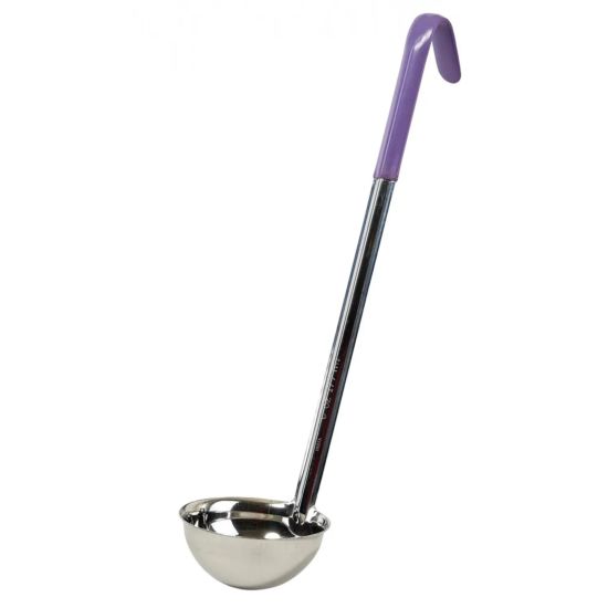Winco LDC-6P 6 oz Allergen Free Stainless Steel One-Piece Ladle with Purple Handle