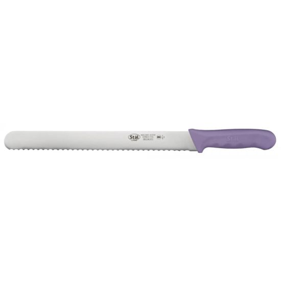 Winco KWP-121P 12" Allergen Free Purple Handle Stainless Steel Straight Bread Knife